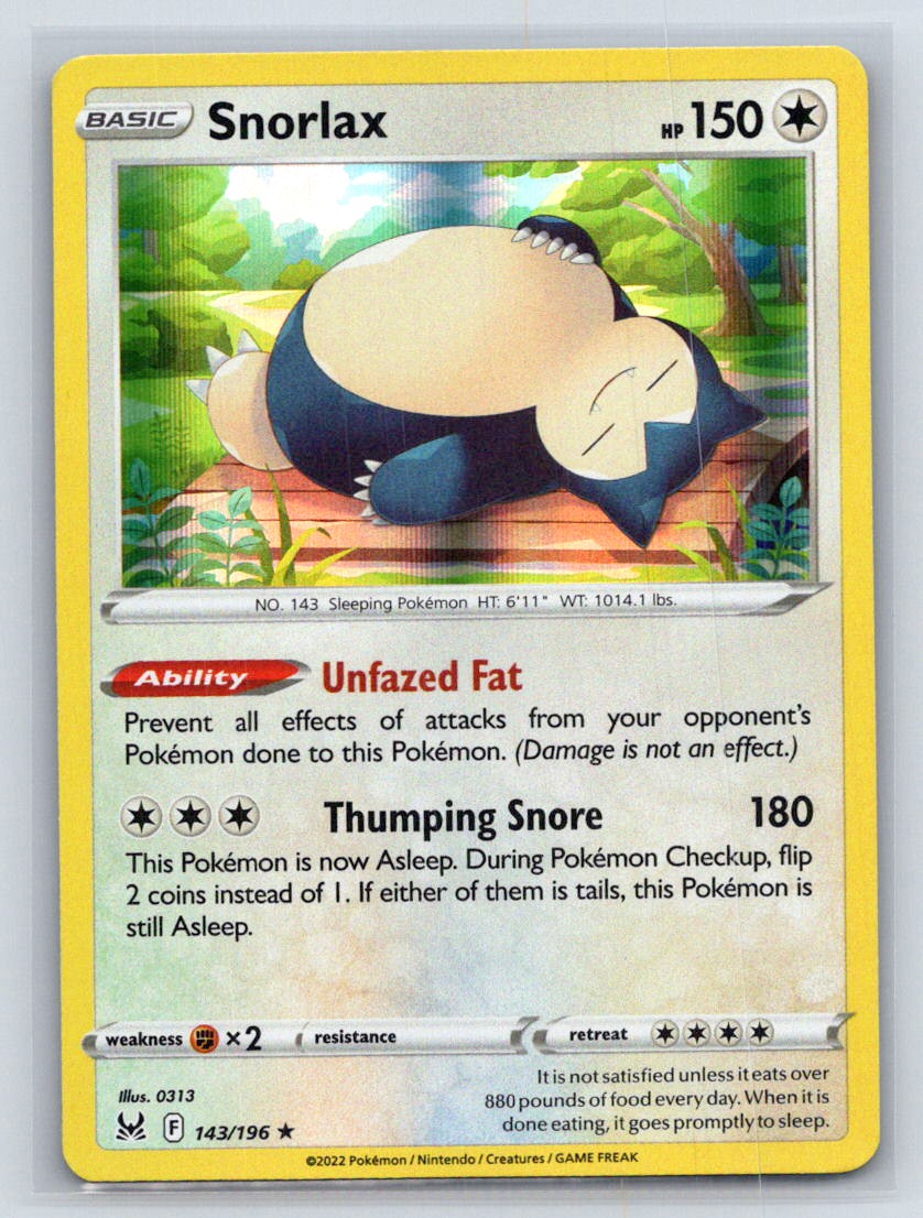 Snorlax 143/196 Holo SWSH11: Lost Origin NM Pokemon