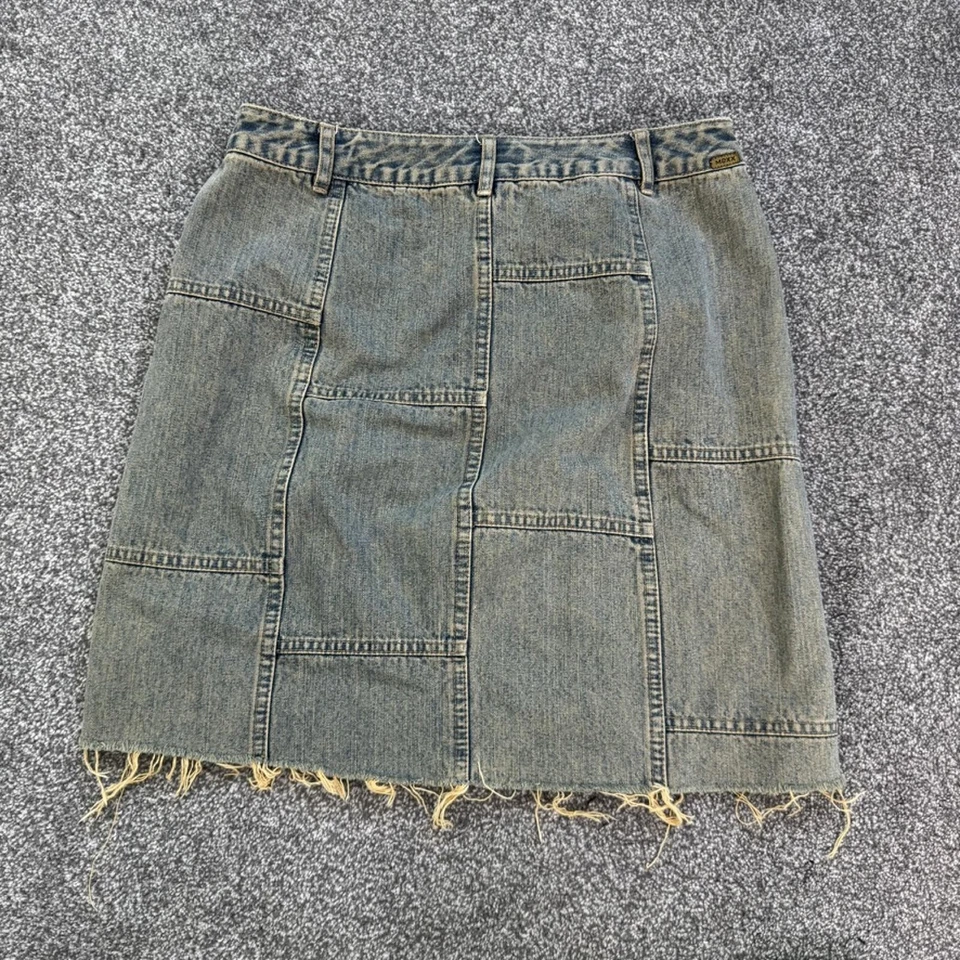 Y2K vintage patchwork denim midi skirt fraying hem above knee - Image 2 of 4