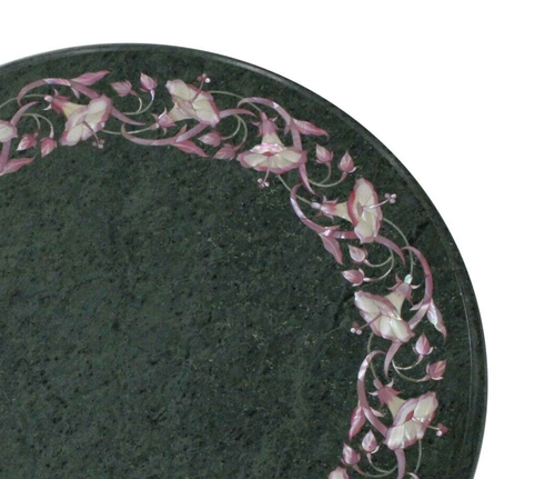 24" Round Green Marble Centerpieces Coffee Table Mop Inlay for Bedroom Decors - Picture 3 of 8