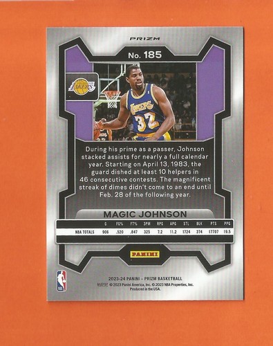 2023-24 PANINI PRIZM SILVER PRIZM MAGIC JOHNSON #185 LOS ANGELES LAKERS - Picture 2 of 2