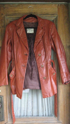 Vintage 70s Ladies Victoria Leather Rust Belted Leather Jacket Boho Hippie M L - Picture 5 of 7