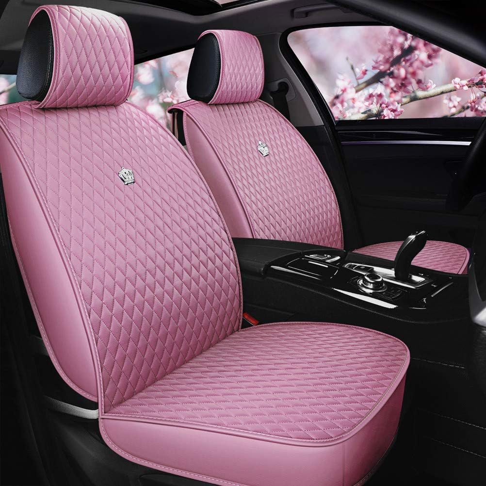 Universal Seat Covers for Cars Leather Seat Cover with Crown Pink Seat  Covers Fu