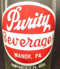 vintage ACL Soda POP Bottle: PURITY variation #2 of MANOR, PA  - 7 oz  ACL