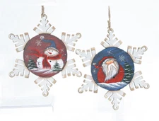 Wood Christmas Snowman or Santa Snowflake Ornament Holiday Decor (Your Choice)