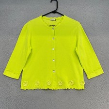 Cárdigan Suéter Chalet Para Mujer M Delicado Tejido 3D Flores Lechuga Y2K Chartreuse
