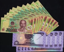 10 x 10,000 Vietnam Dong Banknotes VND 10 x 50 Dinars Iraq Currency Uncirculated