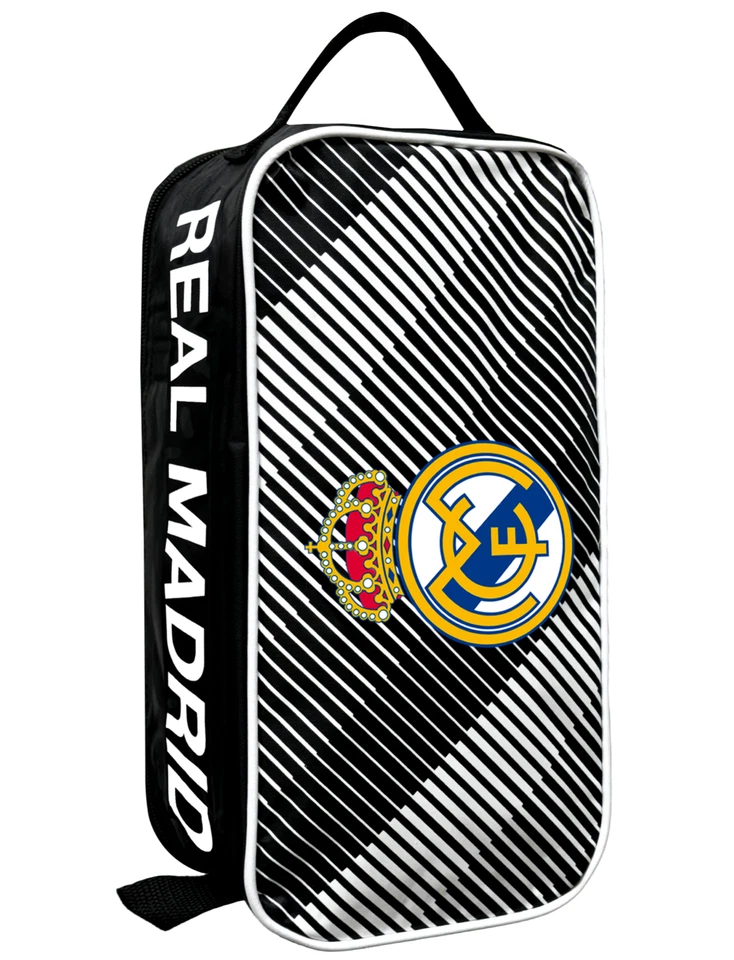 Bolsa de Sapato Icon Sports Real Madrid Listras Pretas Brancas Bolsa de Bota Oficial Licenciada - Imagem 2 de 4
