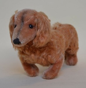 Vintage Straw Filled Toy Long Haired Golden Dachshund Dog Glass