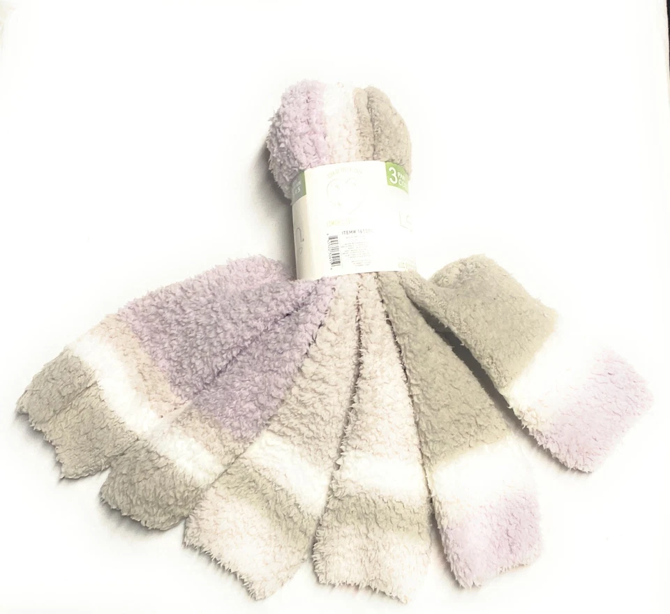 Lemon Women's Fuzzy and Warm Crew Socks Size 5-9.5 (Pack 3) Purple/Grey/Lt Grey - Image 3 of 4