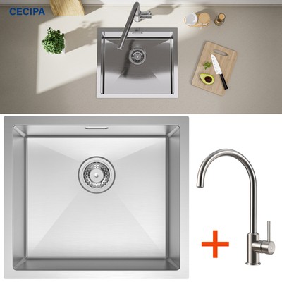 Edelstahlspül Küchenspüle Spülbecken Küchenarmatur mit Ablaufgarnitur Set 50*44