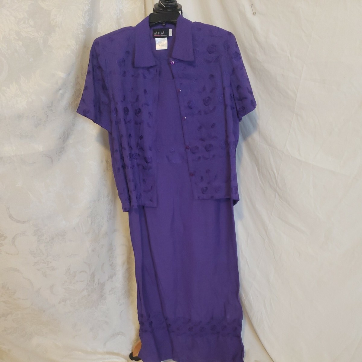 purple dress matching suit M.H.M. melissaharper size 8 purple embroidered short sleeve dress suit