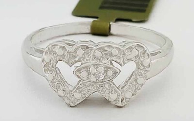 ECHTER DIAMANT DOPPEL HERZ RING 10K WEISSGOLD - Neu mit Etikett
