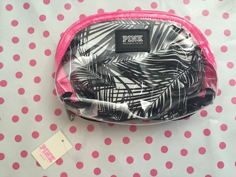 ¡Nuevo! Bolso de Playa Victoria's Secret "ROSA" Palma a Juego, Bolsa de Maquillaje y Chanclas Foto 3 de 4
