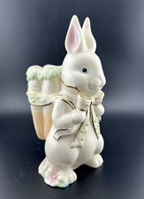 LENOX Handcrafted Easter Bunny Rabbit Bud Vase Figurine Carrots Flowers Pearls
