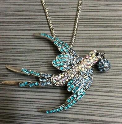 Betsey Johnson Blue & White Bird in Flight Pendant on Gold Chain Necklace  New! | eBay