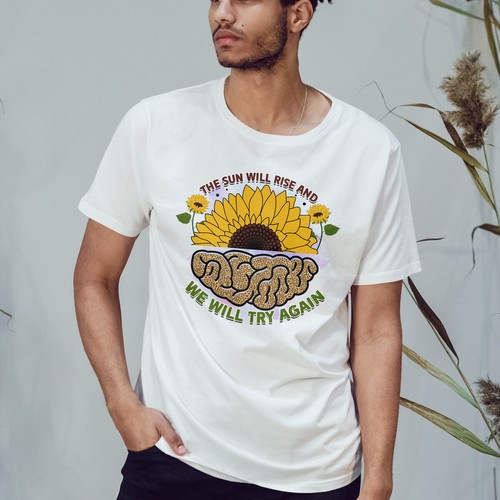 Camiseta Sun Will Rise Salud Mental Girasol Cerebro Intenta otra vez - Imagen 3 de 11