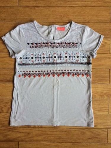 Next girls pale blue embroidered short sleeve crew neck t shirt top Size 10 yrs.