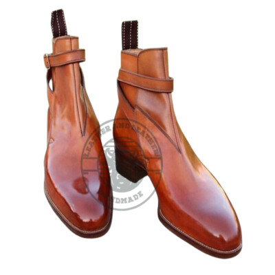 Men's Handcrafted Classic Brown Strap Genuine CowHide Leather Jodhpur Boot