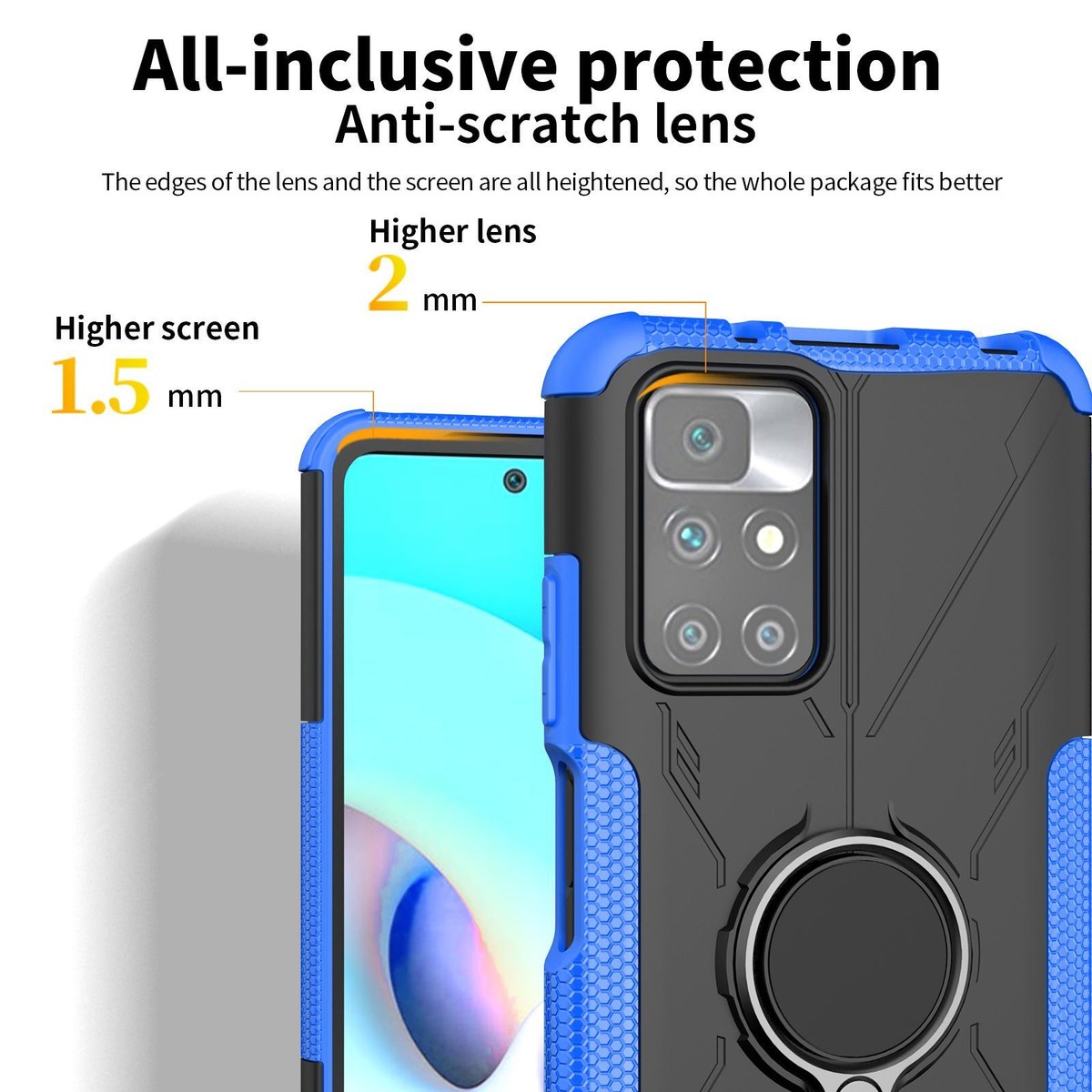 For Xiaomi Redmi 10 2022 Case, Slim Shockproof Ring Magnetic Stand