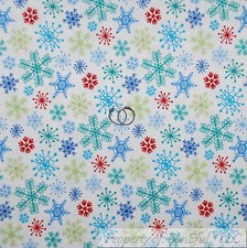 BonEful FABRIC FQ Cotton Quilt White Red Green Blue Snowflake Small Xmas Dot USA