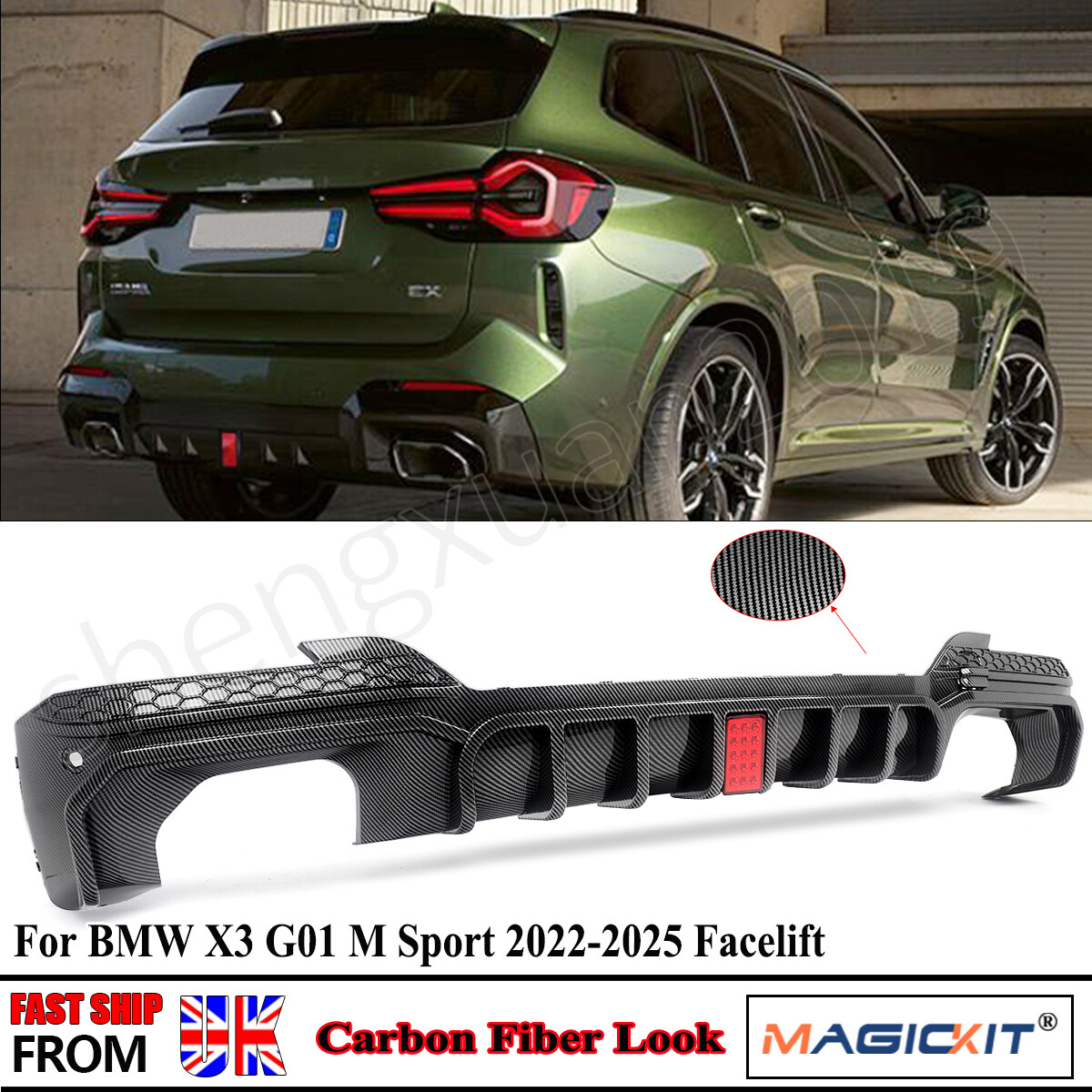 CARBON LOOK FOR BMW X3 G01 X3M LOOK M PERFORMANCE REAR BUMPER DIFFUSER LIP 2021+