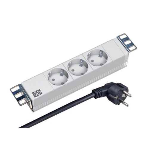 10 Zoll Steckdosenleiste Aluminium 1HE 3x Schutzkontakt grau Bachmann 333.417
