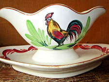 Saucière ancienne en faïence de St Amand décor au coq