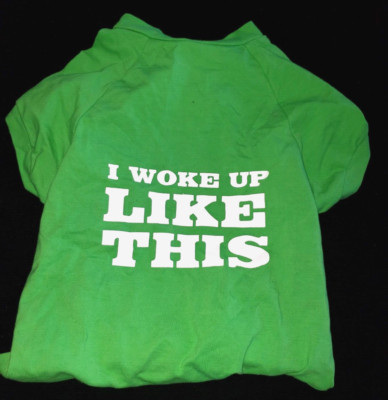 NEW GREEN PUPPY DOG TEE SHIRT NWT I WOKE UP LIKE THIS LARGE GREEN CUTE!