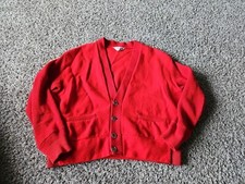Vintage 50s/60s BRENT Wool Montgomery Ward Bright Red Cardigan Sweater