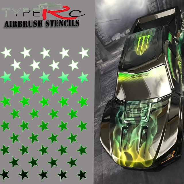 AIRBRUSH STENCIL FOR RC BODY, STARS, LASER CUT, REUSABLE 3PCS SET, 3