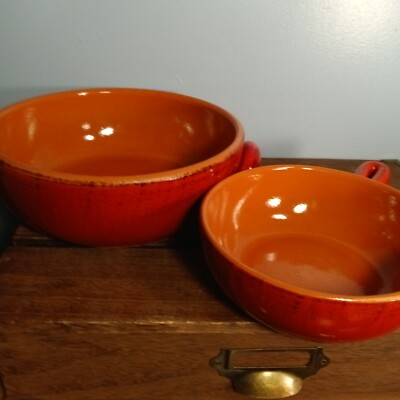 De Silva Italy Stoneware Mixing Bowl, Smaller Sauce Pan, Set Of 2, Red Orange 
