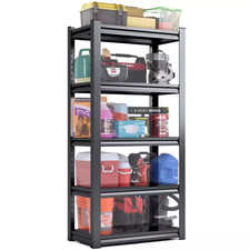 5-Tiers Heavy Duty Steel Adjustable Garage Storage Shelving Unit in Black 35.4