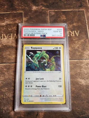 💫2020 Pokemon SWSH BSP Triple Blister Pack #029 Rayquaza Holo PSA 10💫