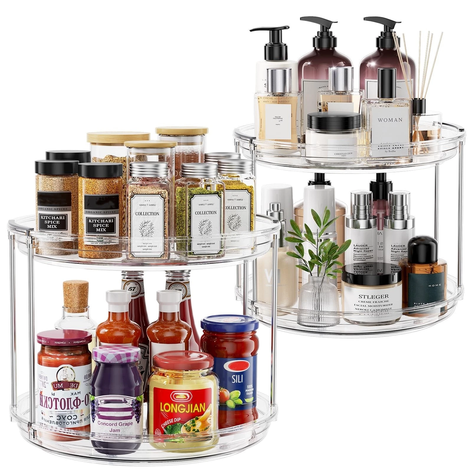 2 Pack 2 Tier Lazy Susan Turntable Organizer 9.25 inch, Rotating Spice Rack O...