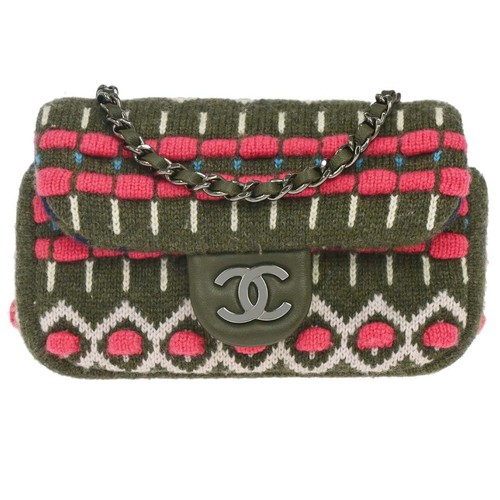 Chanel Khaki Cashmere Paris-Salzburg Knit Chain Shoulder Bag 188941