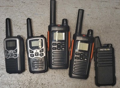 Lot of 5 Two Way Way Walkie Talkie Radios Mixed Lot. No Chargers.