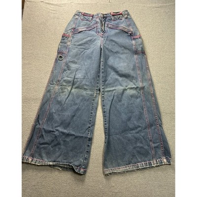 Vintage Kik Girl Y2K Wide Leg Jeans Pink Contrast Stitching Medium Wash Size 7