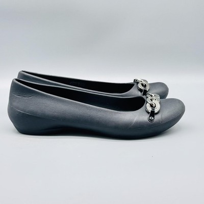 Crocs Shoes Womens 7 Black Ballet Flats Chain Detail Comfort Slip On Casual