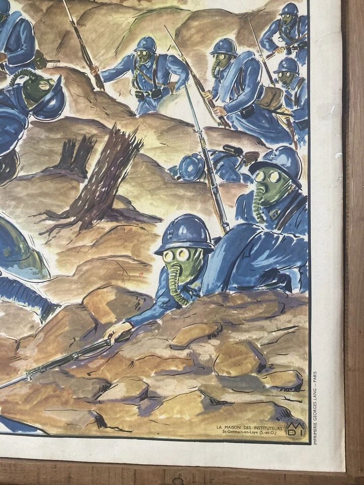 Grande affiche scolaire 1950 LES NOUVELLES ARMES + LES TRANCHÉES VERDUN 1917 - Photo 4/4