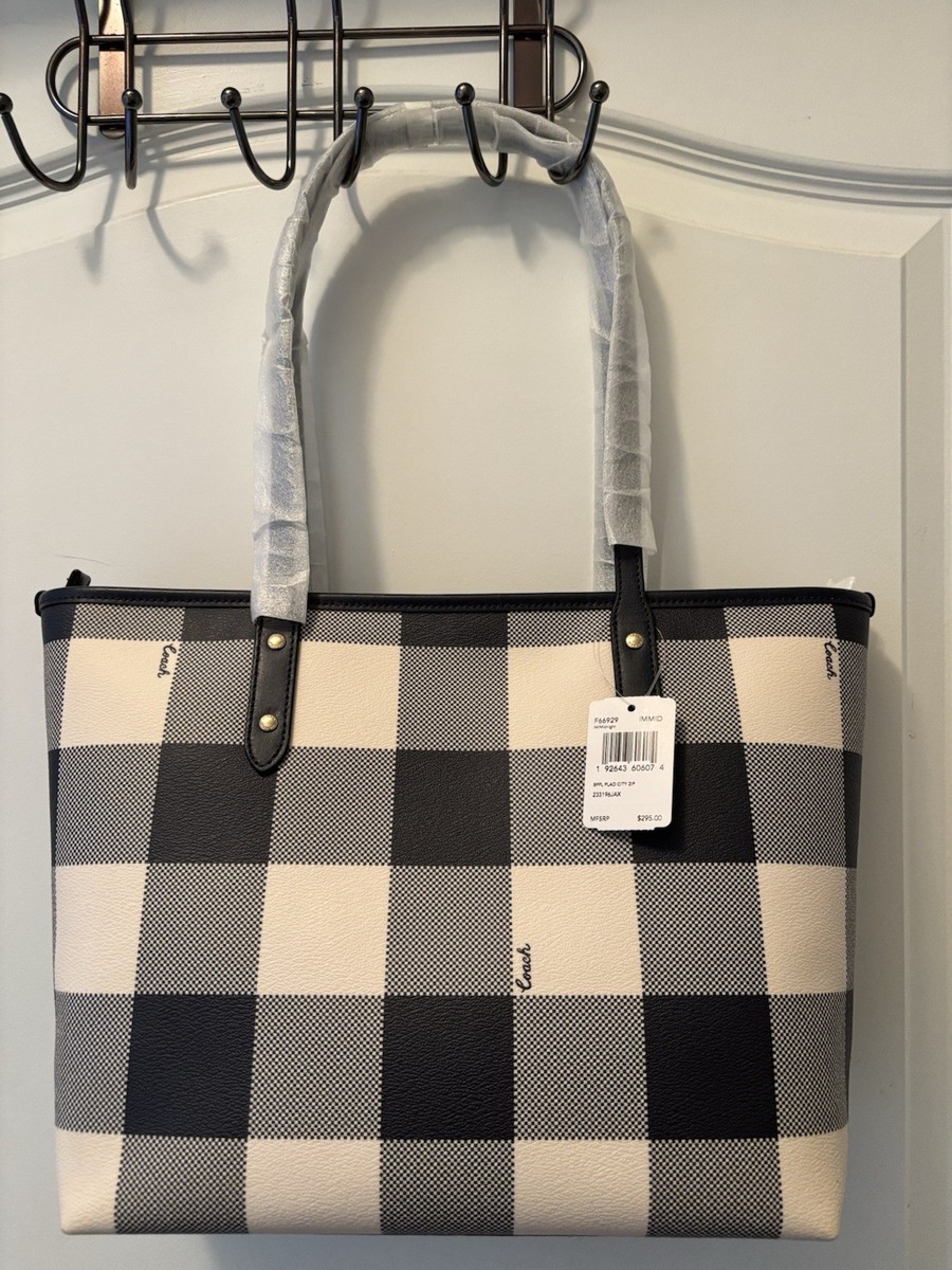 Coach F66929 Buffalo Plaid City Zip Tote Shoulder Bag for sale
