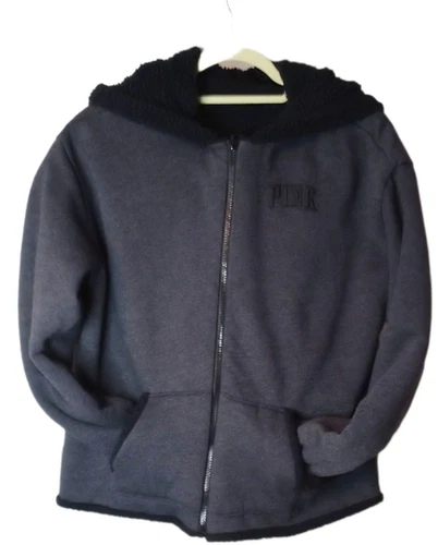 UNDERCOVER Victoria Secret ROSA reversibile sherpa felpa con cappuccio giacca grigio nero starebbe bene M XS