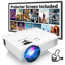 1080P Mini Projector with Screen, Portable Home Theater Movie Projector with ...
