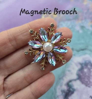 MAGNETIC Brooch Northern Lights AB Snowflake, Christmas, Holiday pin free clasp