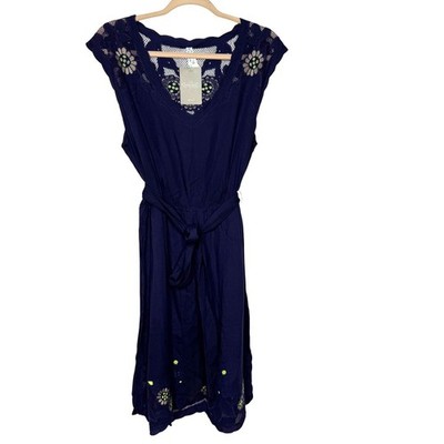 New Anthropologie Maeve Navy Blue Embroidered Floral Lace Mini Dress Women  M | eBay