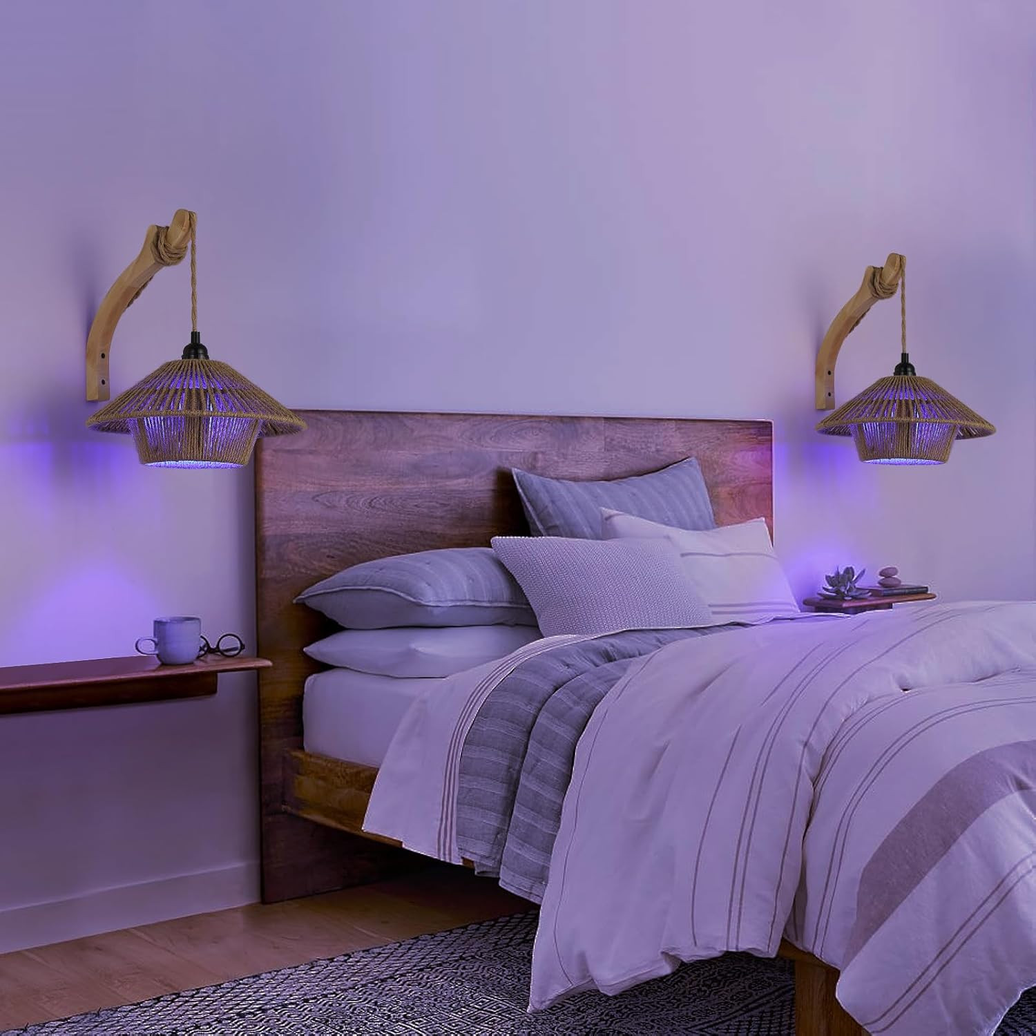 Battery Operated Large Wall Sconce,Wireless Rechargeable Woven Rattan Boho Sconc