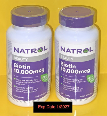   Lot of 2 / NATROL BIOTIN 10,000 mcg 100 Tablets Supports Skin, Hair, Nails!