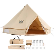 Canvas Bell Tent 6m/19.68ft Waterproof Camping Tent Yurt with Stove Jack