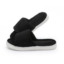 Womens Fuzzy Open-Toe Slippers Plush Faux Fur Lining Memory Foam Non Slip Ind...