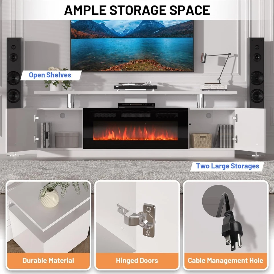 Chimenea Soporte TV 70 Pulgadas con Chimenea Eléctrica 36 Pulgadas 12 Colores LED 750W/1500W Foto 4 de 4