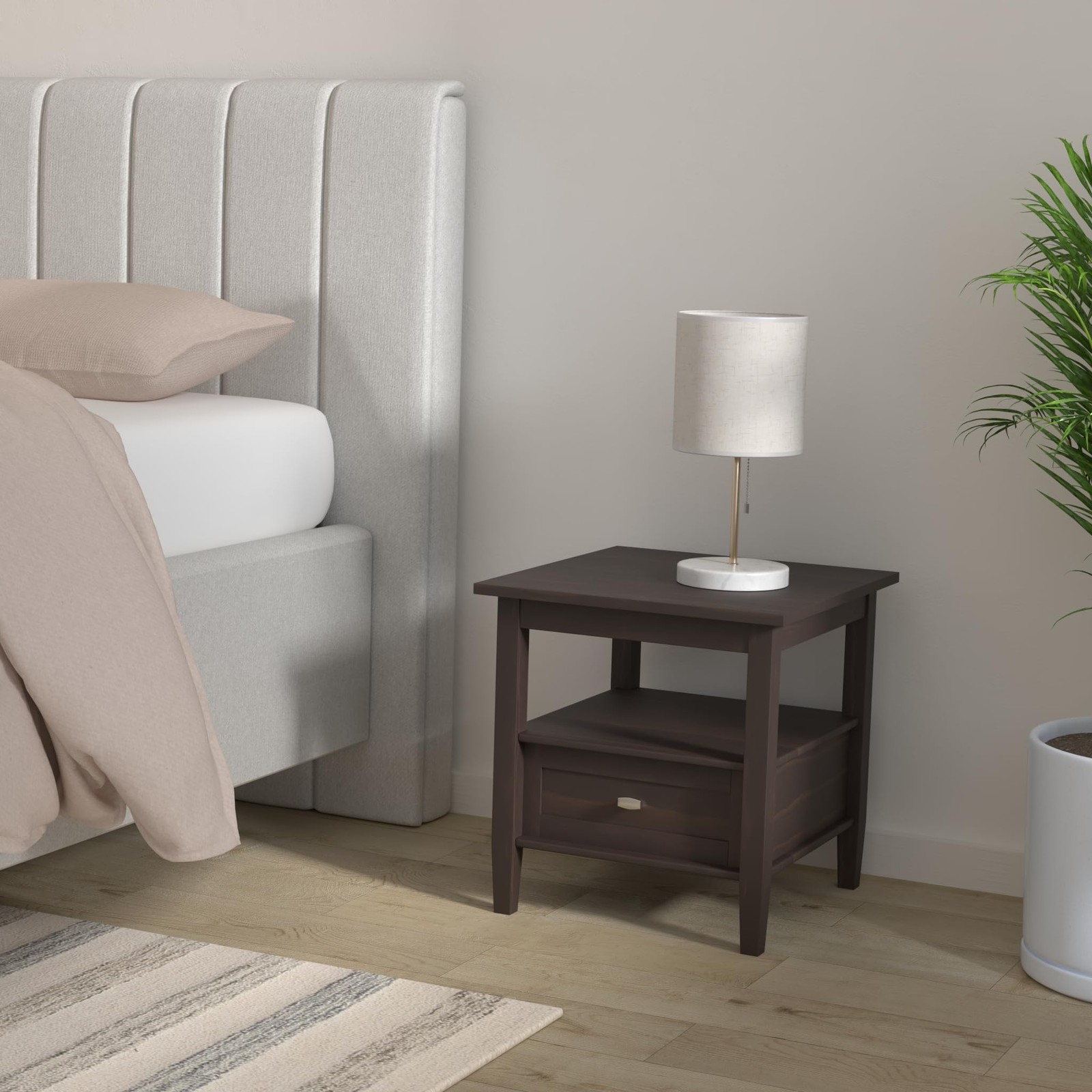 SIMPLIHOME Warm Shaker SOLID WOOD 20 inch Wide Rectangle Transitional End Sid...